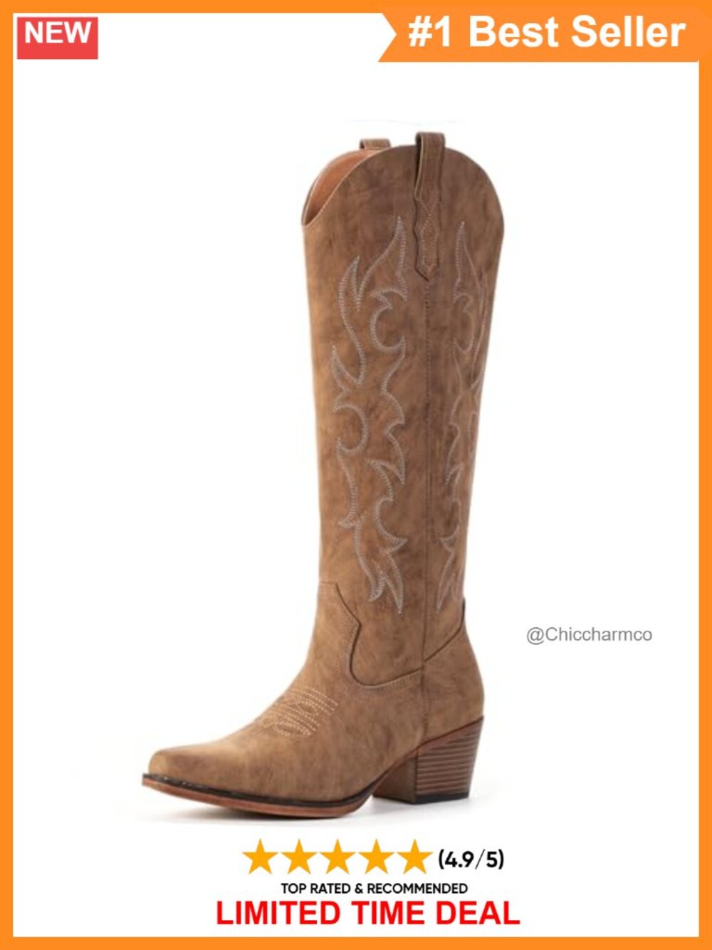 Knee High Embroidered Western Cowgirl Boots Wide Calf Faux Leather